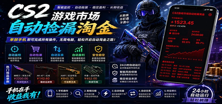 CSGO挂机捡漏项目通过利用游戏饰品交易机制,结合薄凉软件辅助捡漏,实现盈利-优优云网创