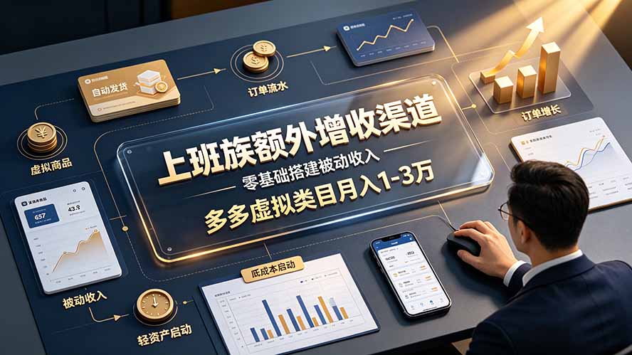 上班族额外增收渠道，零基础搭建被动收入，多多虚拟类目月入 1-3 万-优优云网创