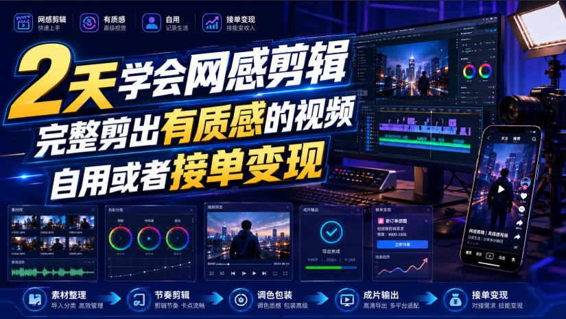 2天学会网感剪辑,完整剪出有质感的视频,自用或者接单变现-优优云网创