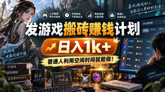 发游戏搬砖賺钱计划,日入1k+,稳定三年的老项目,普通人利用空闲时间就能做!【揭秘】-优优云网创-中创网