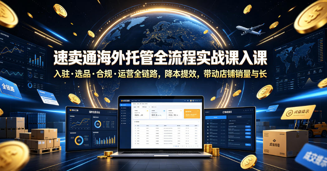 速卖通海外托管全流程实战课入驻・选品・合规・运营全链路,降本提效,带动店铺销量与收益增长-优优云网创