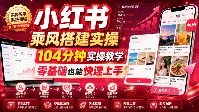 小红书乘风搭建实操,104分钟实操教学,零基础也能快速上手-优优云网创