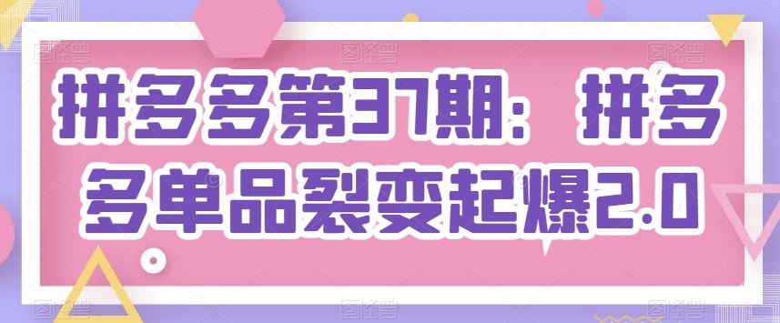 拼多多第37期:拼多多单品裂变起爆2.0-优优云网创