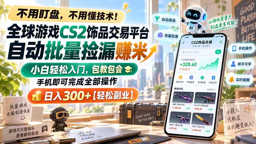 （20454期）全球游戏CS2饰品交易平台自动批量捡漏赚米，小白轻松入门，包教包会，手机即可完成全部操作，日入300+【轻松副业】-优优云网创-中创网