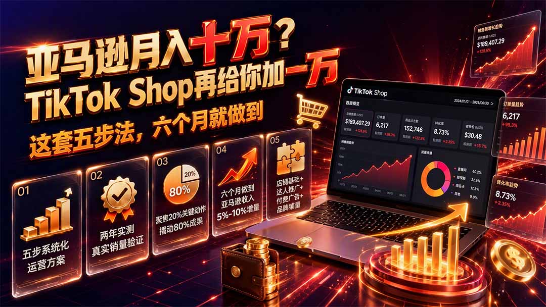 亚马逊月入十万?TikTok Shop再给你加一万——这套五步法,六个月就做到【原创双语字幕】-优优云网创