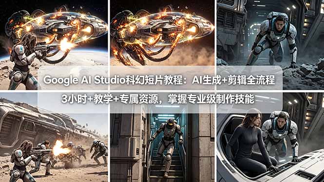 Google AI Studio科幻短片教程：AI生成+剪辑全流程，3小时+教学+专属资源，掌握专业级制作技能-优优云网创