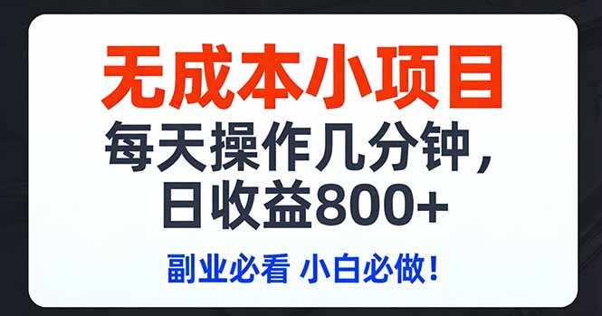 无成本小项目,每天操作几分钟,日收益800+ 副业必看 小白必做!-优优云网创