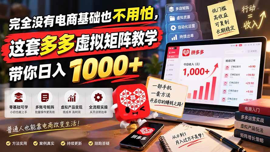 （20454期）完全没有电商基础也不用怕，这套多多虚拟矩阵教学带你日入 1000+-优优云网创-中创网