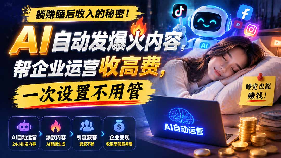 躺赚睡后收入的秘密!AI 自动发爆火内容,帮企业运营收高费,一次设置不用管【原创双语字幕】-优优云网创