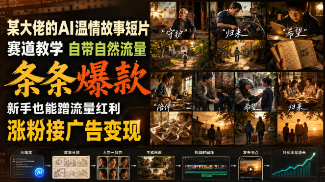 某大佬的AI温情故事短片赛道教学，自带自然流量，条条爆款，新手也能蹭流量红利，涨粉接广告变现（更新）-优优云网创-中创网