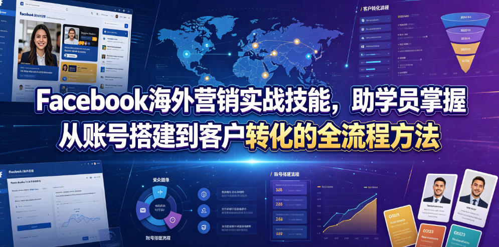 Facebook海外营销实战技能，助学员掌握从账号搭建到客户转化的全流程方法-优优云网创