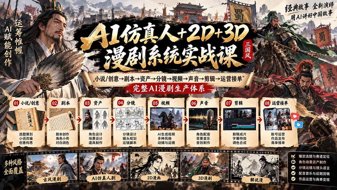 (20685期)AI仿真人+2D+3D漫剧系统实战课:小说/创意→剧本→资产→分镜→视频→声音→剪辑→运营接单,完整AI漫剧生产体系 (20685期)AI仿真人+2D+3D漫剧系统实战课:小说/创意→剧本→资产→分镜→视频→声音→剪辑→运营接单,完整AI漫剧生产体系