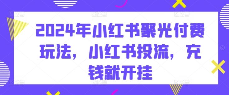 2024年小红书聚光付费玩法,小红书投流,充钱就开挂-优优云网创