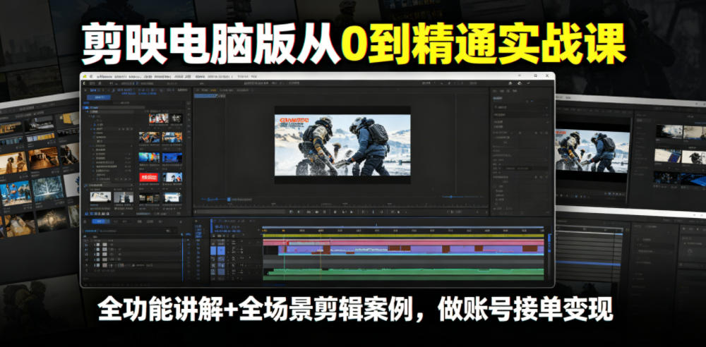 剪映电脑版从0到精通实战课，全功能讲解+全场景剪辑案例，做账号接单变现-优优云网创