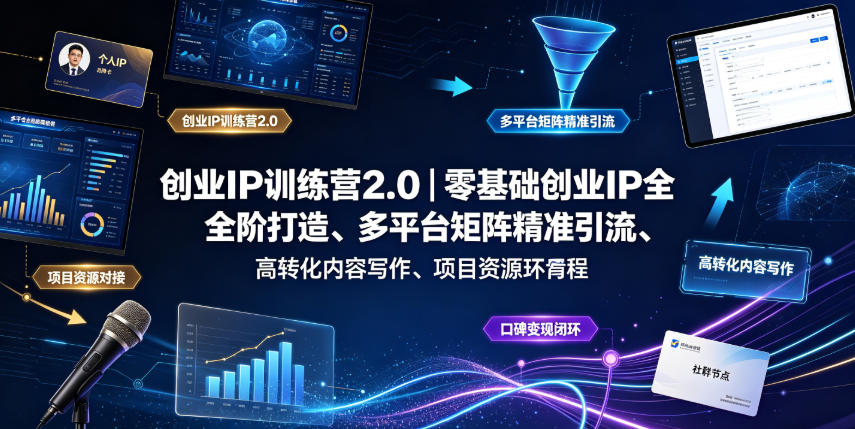 创业IP训练营2.0|零基础创业IP全阶打造、多平台矩阵精准引流、高转化内容写作、项目资源对接与口碑变现闭环课程-优优云网创