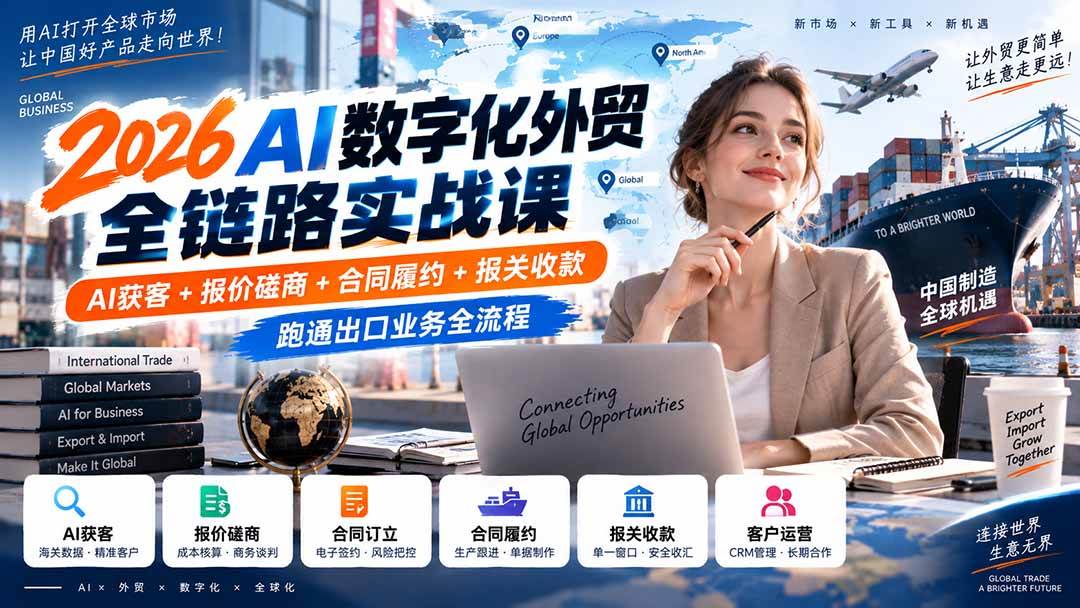 (20569期)2026AI数字化外贸全链路实战课:AI获客+报价磋商+合同履约+报关收款,跑通出口业务全流程-优优云网创-中创网