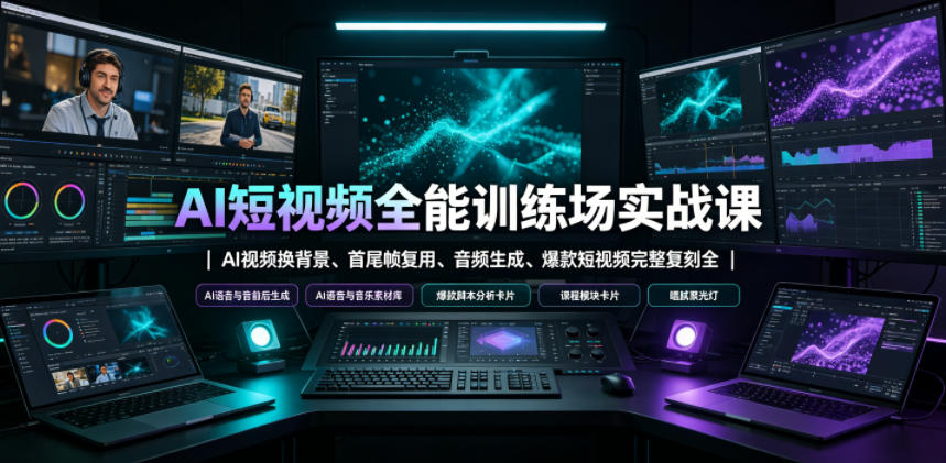 AI短视频全能训练场实战课|AI视频换背景、首尾帧复用、音频生成、爆款短视频完整复刻全套实操教学-优优云网创