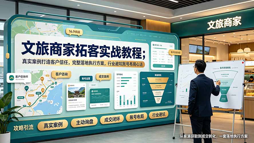 文旅商家拓客实战教程;真实案例打造客户信任,完整落地执行方案,行业避坑账号布局心法-优优云网创