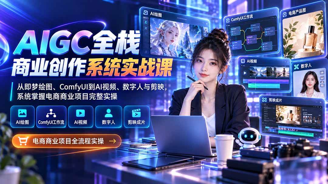 （20342期）AIGC全栈商业创作系统实战课：从即梦绘图、ComfyUI到AI视频、数字人与剪映，系统掌握电商商业项目完整实操-优优云网创-中创网