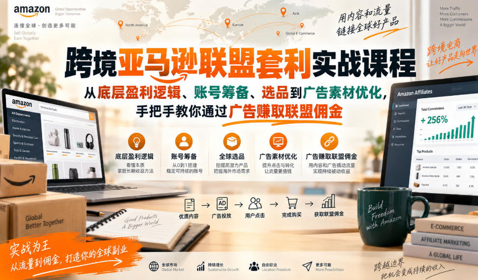 跨境亚马逊联盟套利实战课程，从底层盈利逻辑、账号筹备、选品到广告素材优化，手把手教你通过广告賺取联盟佣金-优优云网创-中创网