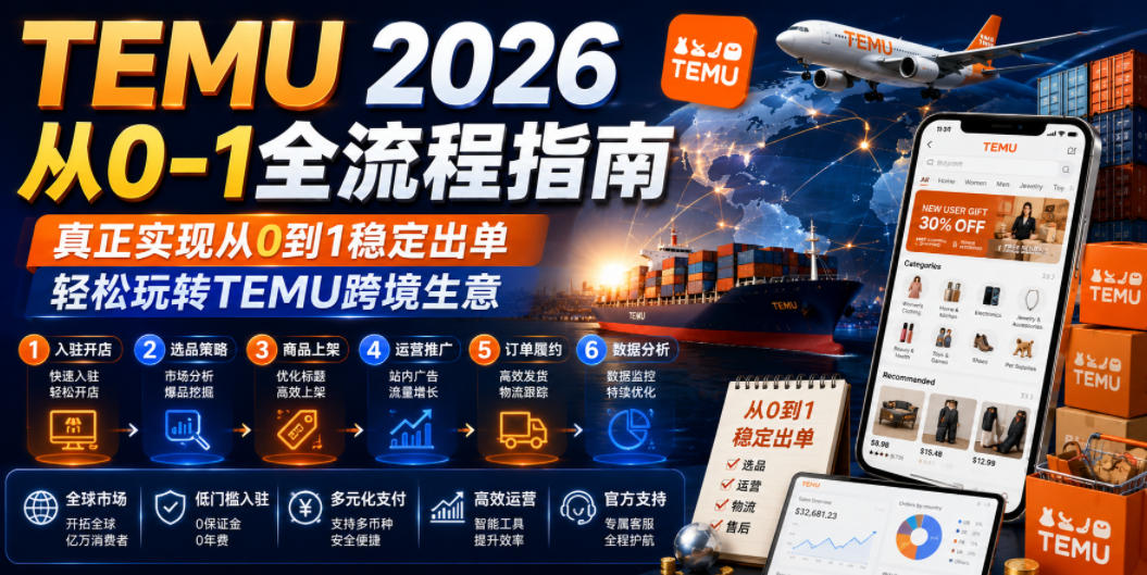 TEMU 2026从0-1全流程指南,真正实现从0到1稳定出单,轻松玩转TEMU跨境生意-优优云网创
