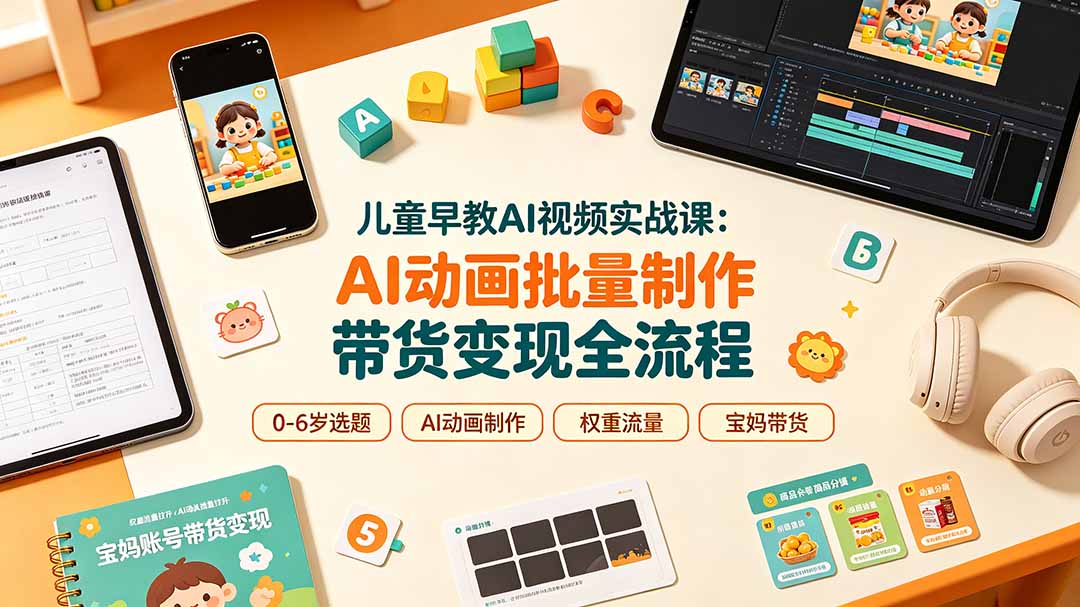 儿童早教AI视频实战课：0-6岁认知选题｜AI动画批量制作｜权重流量拉升｜宝妈账号带货变现全流程-优优云网创
