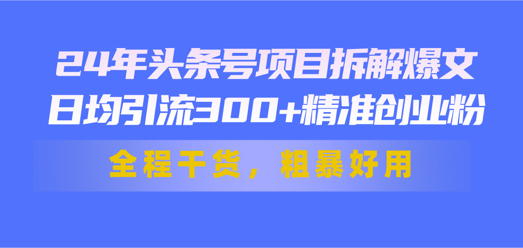 (11397期)24年头条号项目拆解爆文,日均引流300+精准创业粉,全程干货,粗暴好用-优优云网创