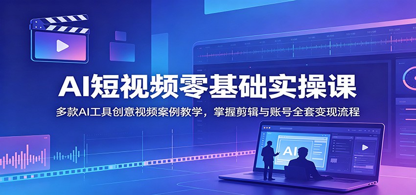AI短视频零基础实操课：多款AI工具创意视频案例教学，掌握剪辑与账号全套变现流程-优优云网创