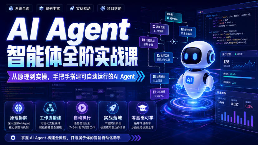 AI Agent智能体全阶实战课,从原理到实操,手把手搭建可自动运行的AI Agent-优优云网创