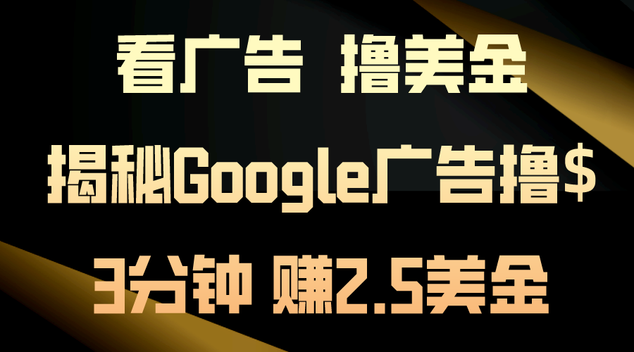 (10912期)看广告,撸美金!3分钟赚2.5美金!日入200美金不是梦!揭秘Google广告…-优优云网创