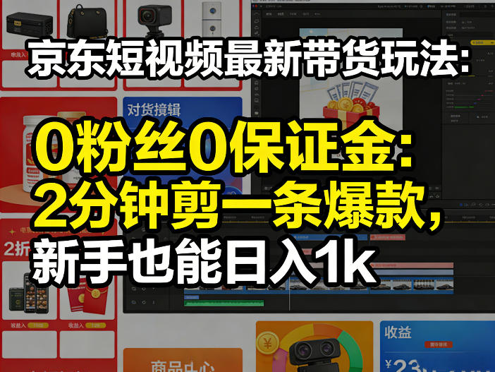 京东短视频最新带货玩法,0粉丝0保证金,2分钟剪一条爆款,新手也能日入1k+【揭秘】-优优云网创