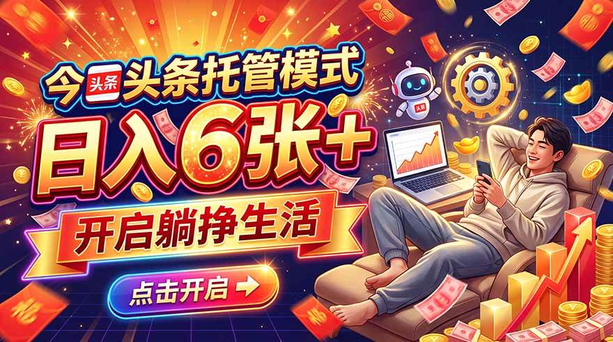 （21083期）今日头条AI托管模式，每天5分钟，最高月入5000+，操作超简单，零门槛-优优云网创-中创网