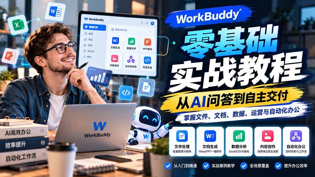 (20827期)WorkBuddy零基础实战教程:从AI问答到自主交付,掌握文件、文档、数据、运营与自动化办公-优优云网创-中创网