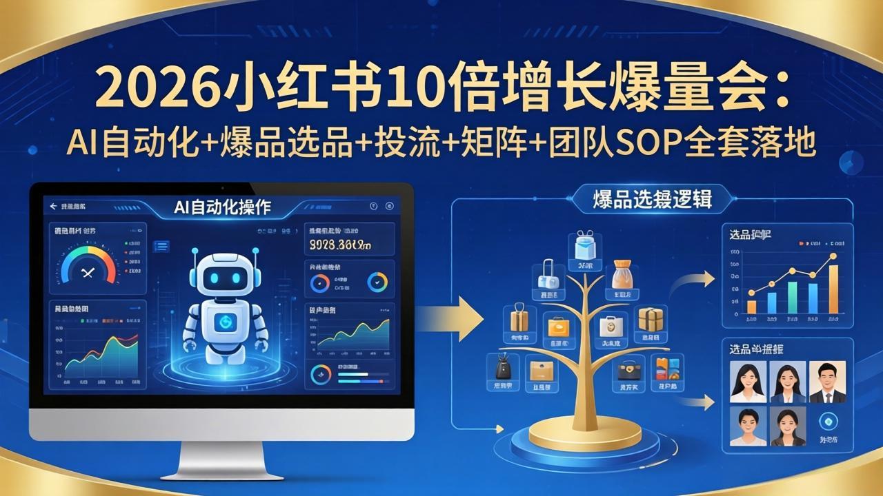 2026小红书10倍增长爆量会:AI自动化+爆品选品+投流+矩阵+团队SOP全套落地-优优云网创