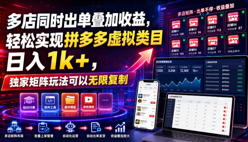 多店同时出单叠加收益,轻松实现拼多多虚拟类目日入1k+,独家矩阵玩法可以无限复制【揭秘】-优优云网创
