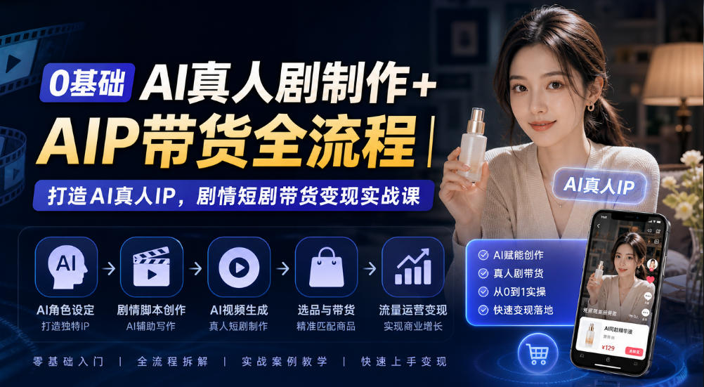 0基础AI真人剧制作+AIP带货全流程|打造AI真人IP,剧情短剧带货变现实战课 0基础AI真人剧制作+AIP带货全流程|打造AI真人IP,剧情短剧带货变现实战课