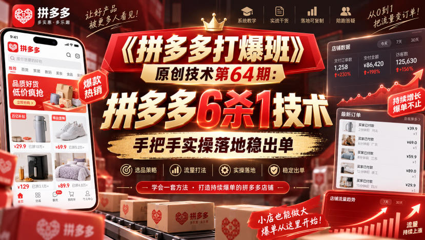 《拼多多打爆班》原创技术第64期:拼多多6杀1技术,手把手实操落地稳出单-优优云网创-中创网