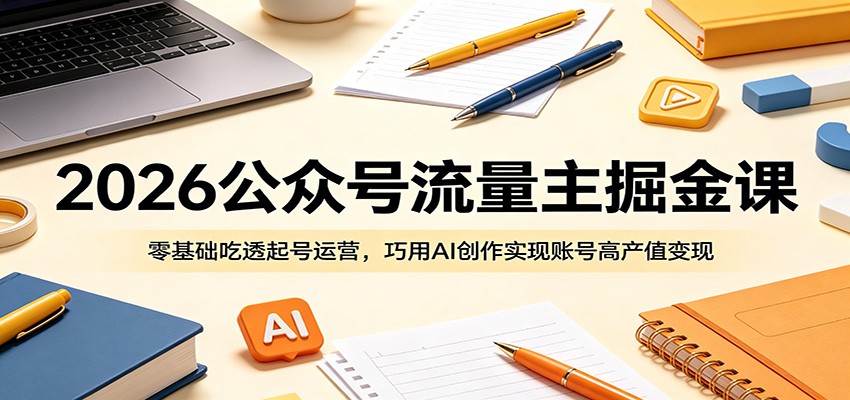 2026公众号流量主掘金课:零基础吃透起号运营,巧用AI创作实现账号高产值变现-优优云网创