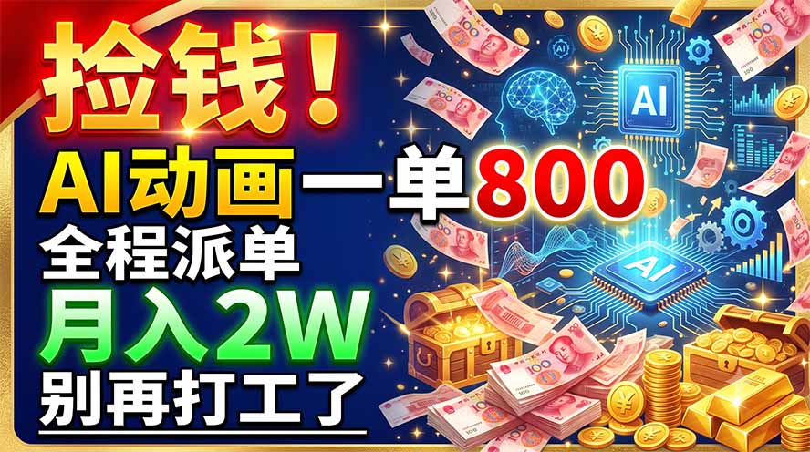 捡钱！AI动画一单800，全程派单，月入2W，别再打工了-优优云网创