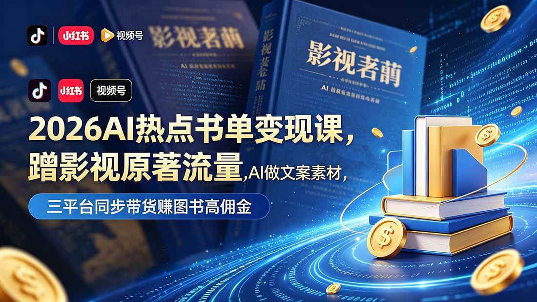 （18727期）2026AI热点书单变现课，蹭影视原著流量，AI做文案素材，三平台同步带货赚图书高佣金