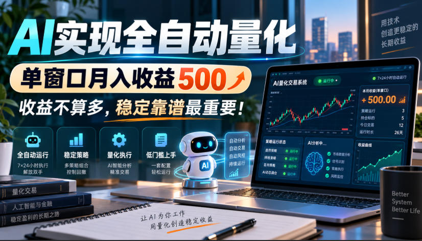 AI实现全自动量化，单窗口月入收益500，收益不算多，稳定靠谱最重要！【揭秘】-优优云网创-中创网