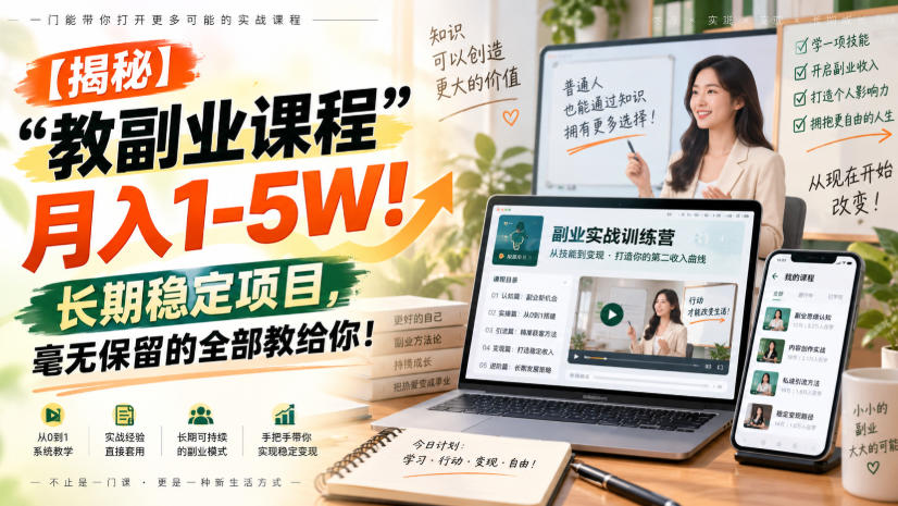 【揭秘】“教副业课程”月入1-5W!长期稳定项目,毫无保留的全部教给你!-优优云网创-中创网
