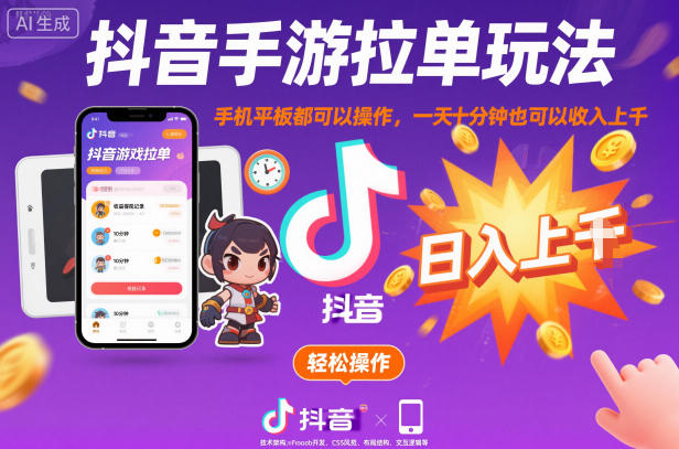 抖音手游拉单玩法,手机平板都可以操作,一天十分钟也可以收入上K【揭秘】-优优云网创
