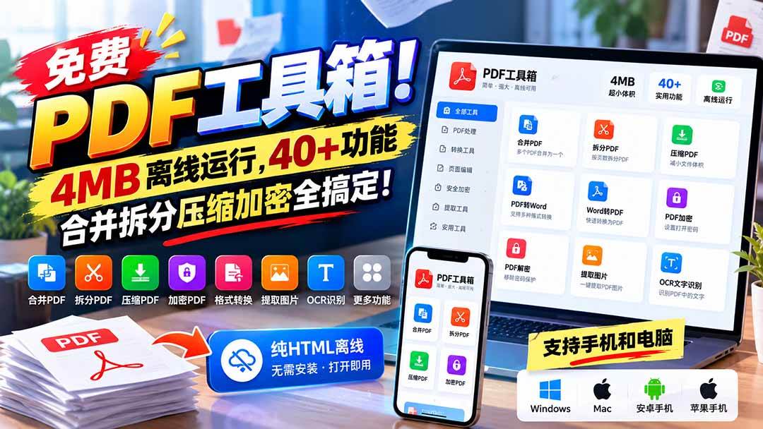 (21197期)免费PDF工具箱!4MB离线运行,40+功能,合并拆分压缩加密全搞定! (21197期)免费PDF工具箱!4MB离线运行,40+功能,合并拆分压缩加密全搞定!