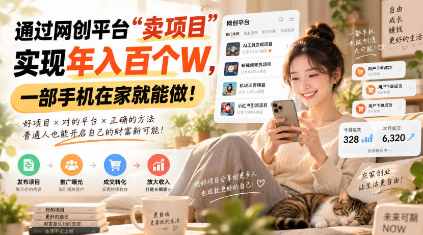 通过网创平台“卖项目”实现年入百个W，一部手机在家就能做！【揭秘】-优优云网创-中创网