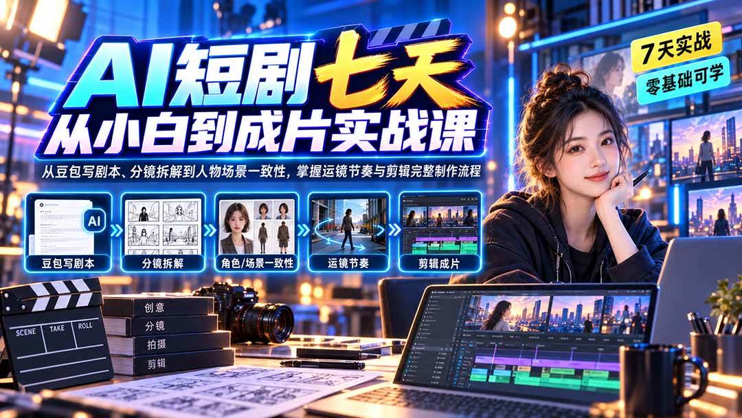 （20329期）AI短剧七天从小白到成片实战课：从豆包写剧本、分镜拆解到人物场景一致性，掌握运镜节奏与剪辑完整制作流程-优优云网创-中创网