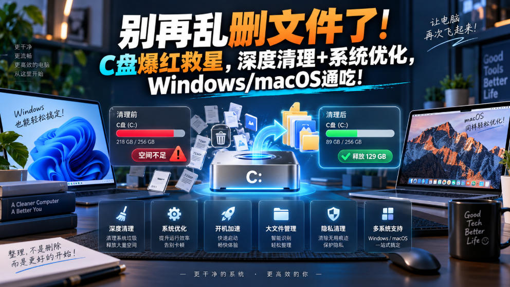 别再乱删文件了!C盘爆红救星,深度清理+系统优化,Windows/macOS通吃!-优优云网创-中创网