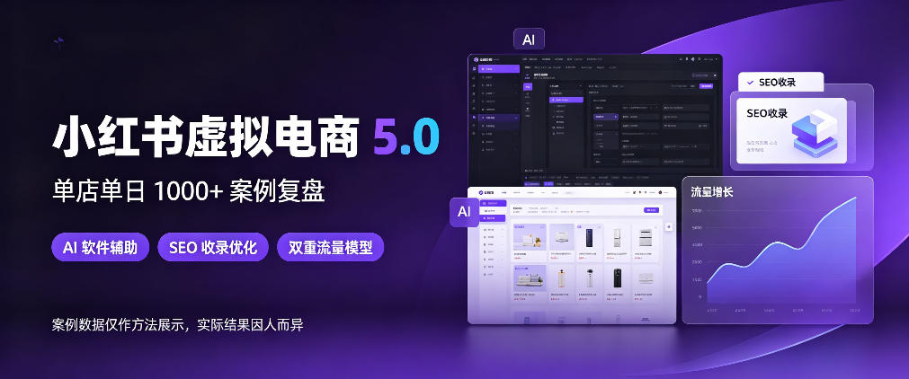 小红书虚拟电商5.0,单店单日1000+,AI软件+SEO收录,双重流量稳定出单【揭秘】 小红书虚拟电商5.0,单店单日1000+,AI软件+SEO收录,双重流量稳定出单【揭秘】