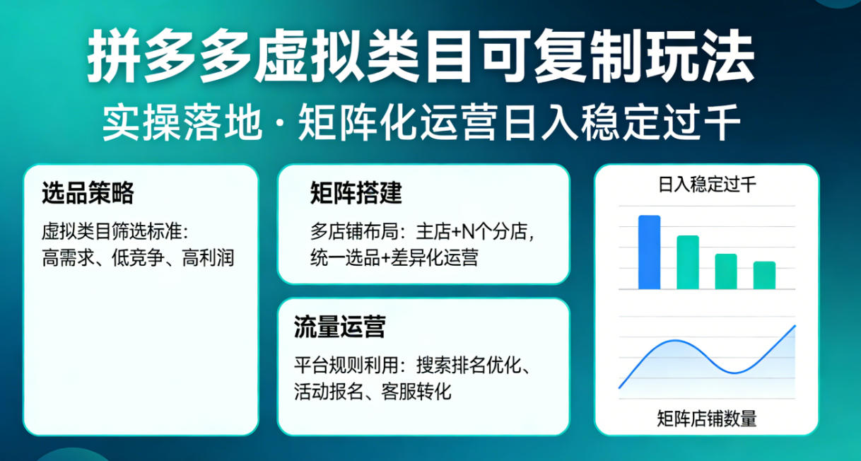 拼多多虚拟类目可复制玩法,实操落地,矩阵化日入稳定过千【揭秘】-优优云网创
