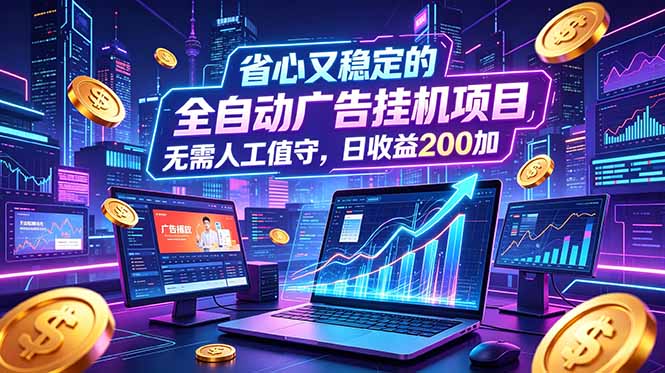全自动广告挂机项目,全程无需人工值守。稳定创收每日收益200+-优优云网创